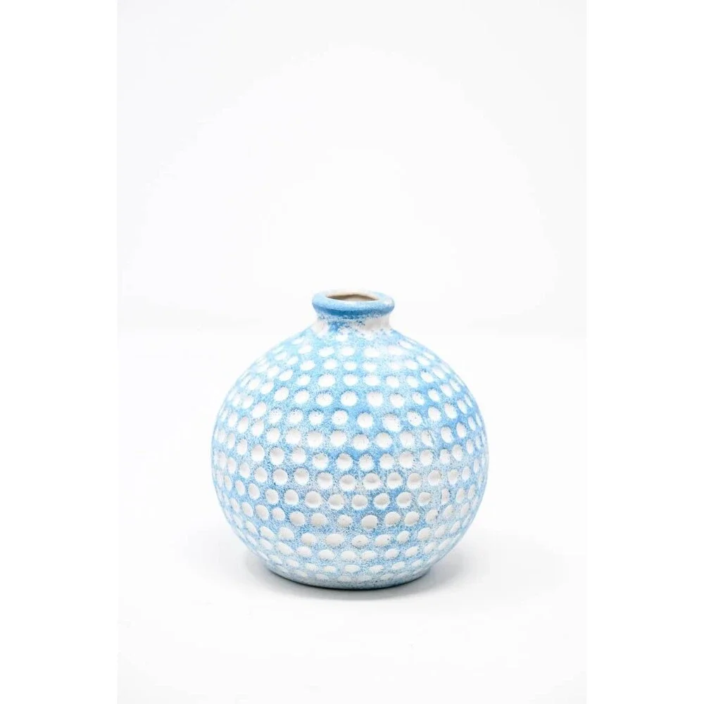 Small bud Vase Blue White Dot ceramic Decor 4